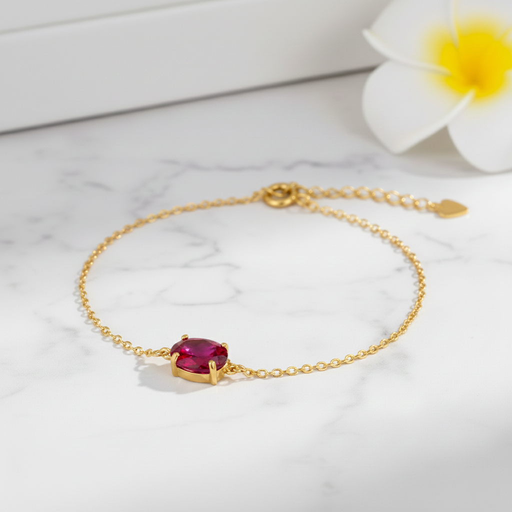 Pulsera de Circonita Ovalada de 8x6mm en Plata de Ley 925 Bañada en Oro de 18K (6 Colores)