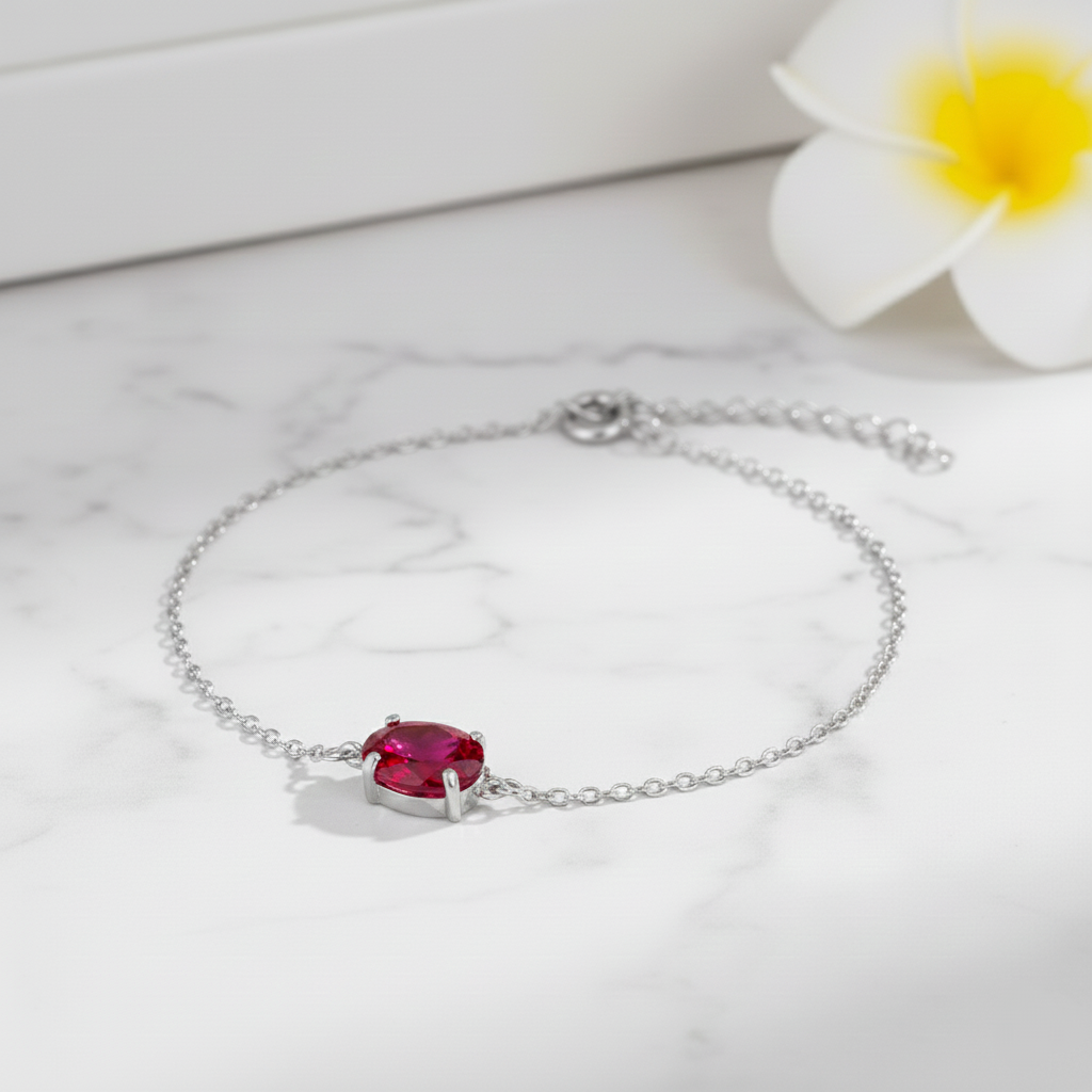 Pulsera de Circonita Ovalada de 8x6mm en Plata de Ley 925 Bañada en Oro de 18K (6 Colores)