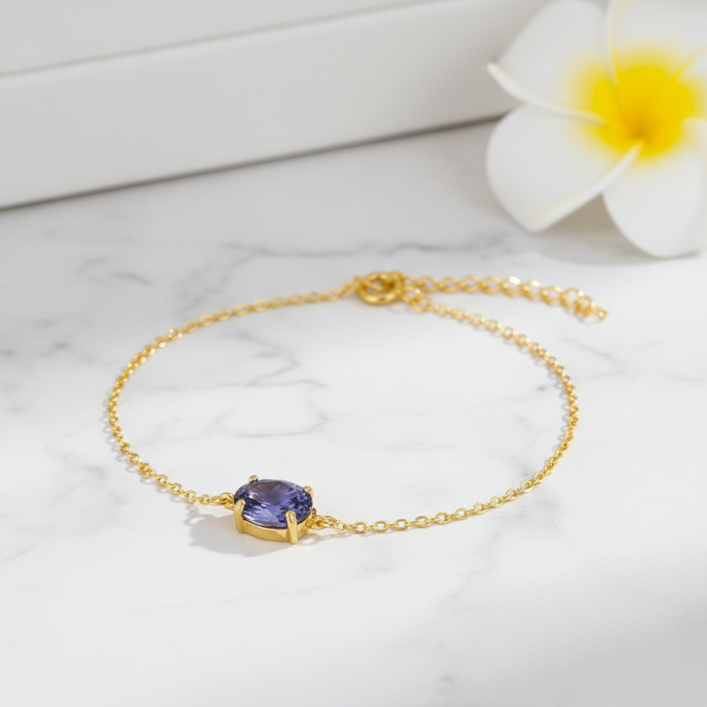 Pulsera de Circonita Ovalada de 8x6mm en Plata de Ley 925 Bañada en Oro de 18K (6 Colores)