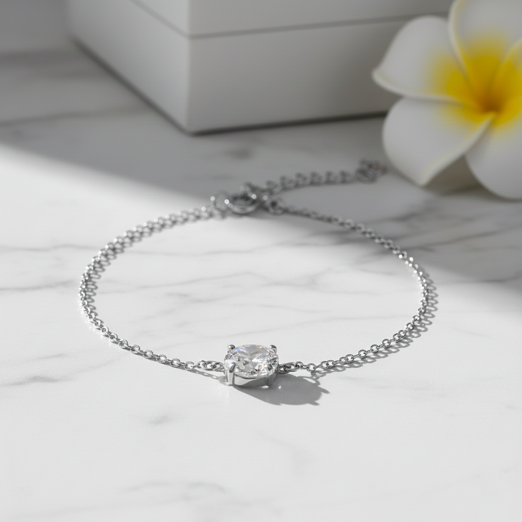 Pulsera de Circonita Ovalada de 8x6mm en Plata de Ley 925 Bañada en Oro de 18K (6 Colores)