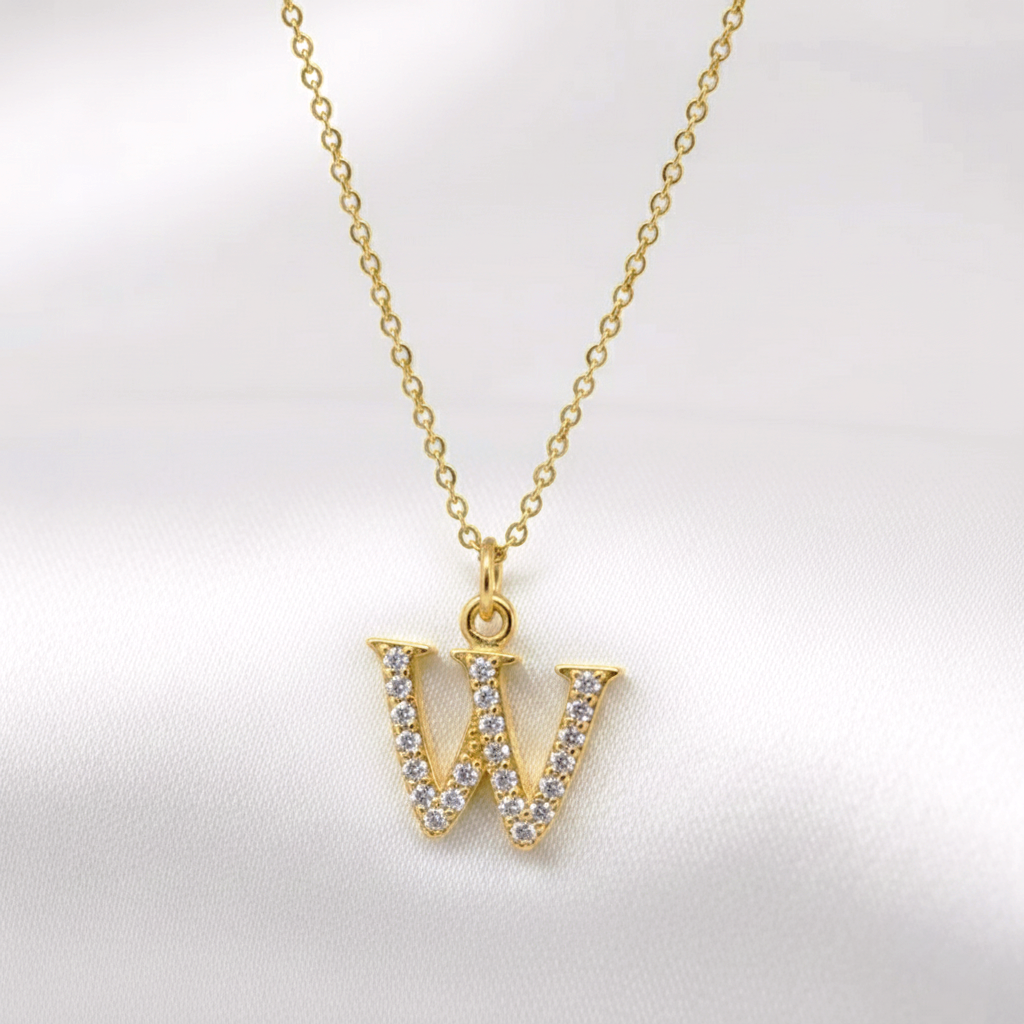 Gargantilla Letra Inicial con Circonitas en Plata de Ley 925 Bañada en Oro de 18K (38-43 cm)