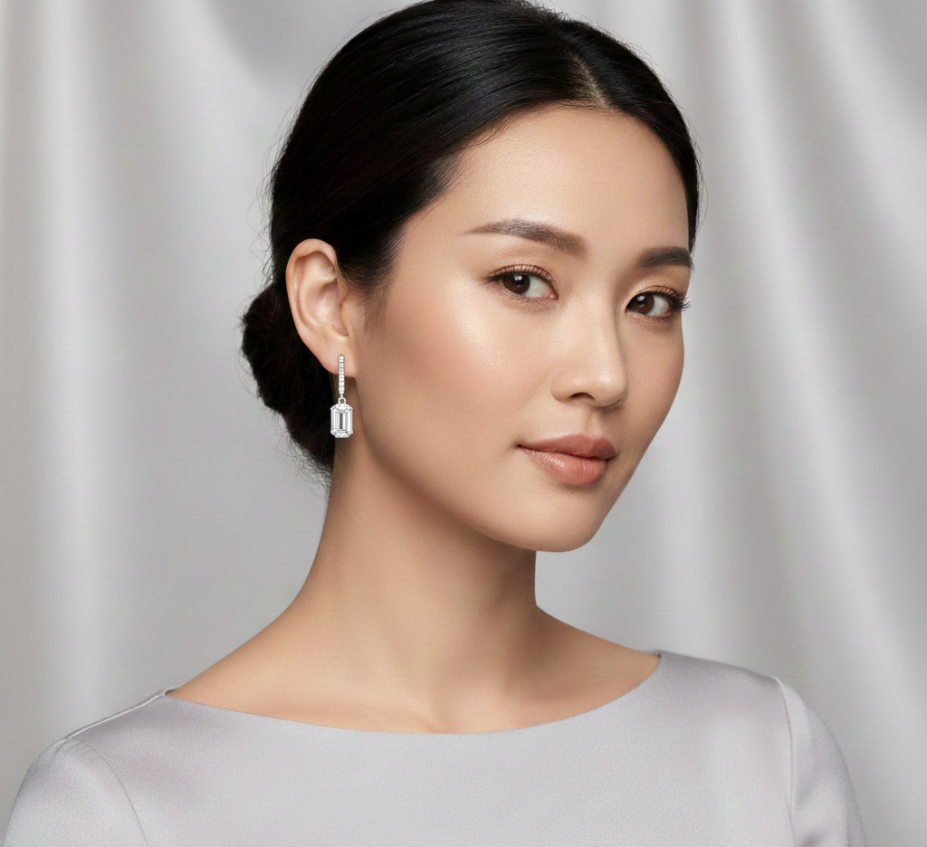 Pendientes Rectángulo con Circonitas en Plata de Ley 925 Bañada en Oro 18K