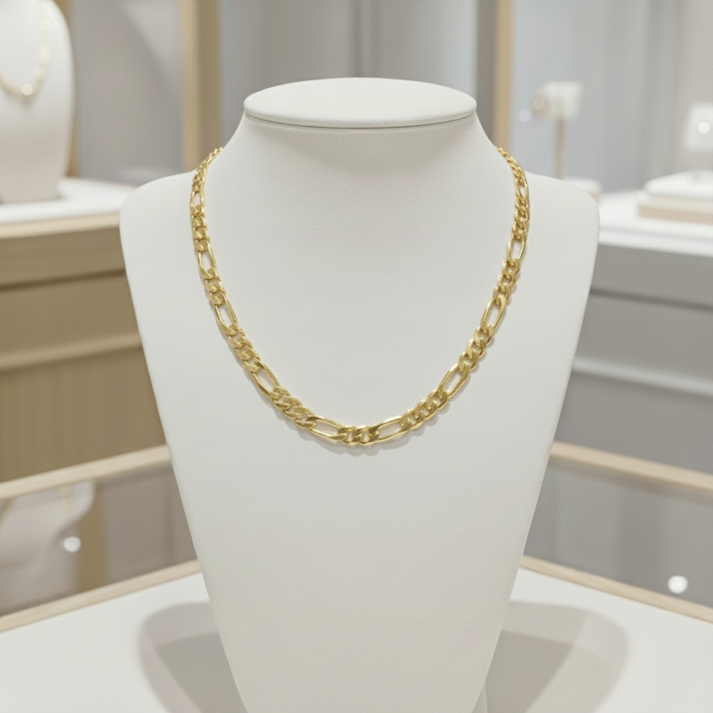 Gargantilla de Eslabones Figaro 3,7mm en Plata de Ley 925 Bañada en Oro 18K