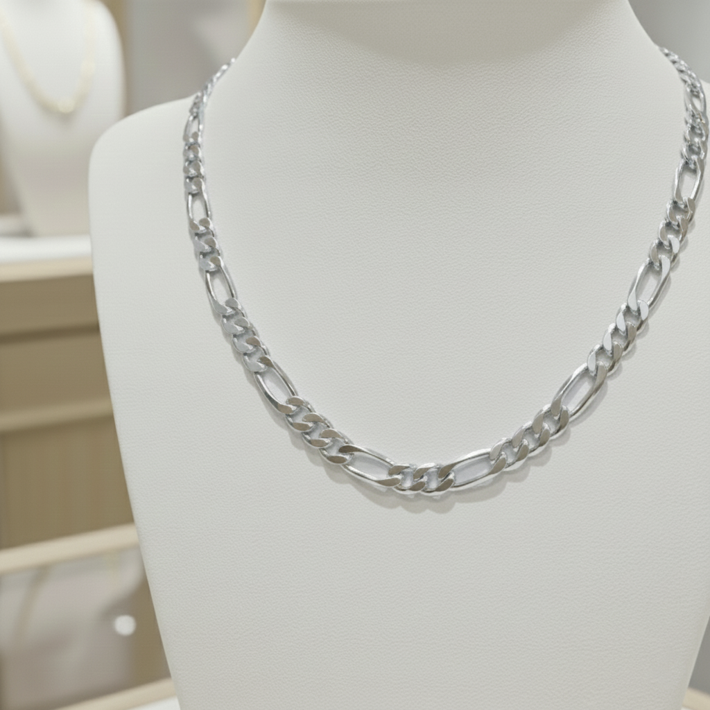 Gargantilla de Eslabones Figaro 3,7mm en Plata de Ley 925 Bañada en Oro 18K