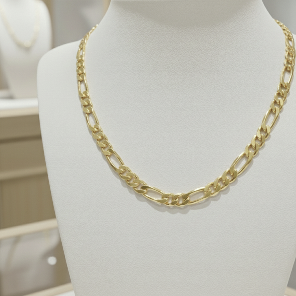 Gargantilla de Eslabones Figaro 3,7mm en Plata de Ley 925 Bañada en Oro 18K