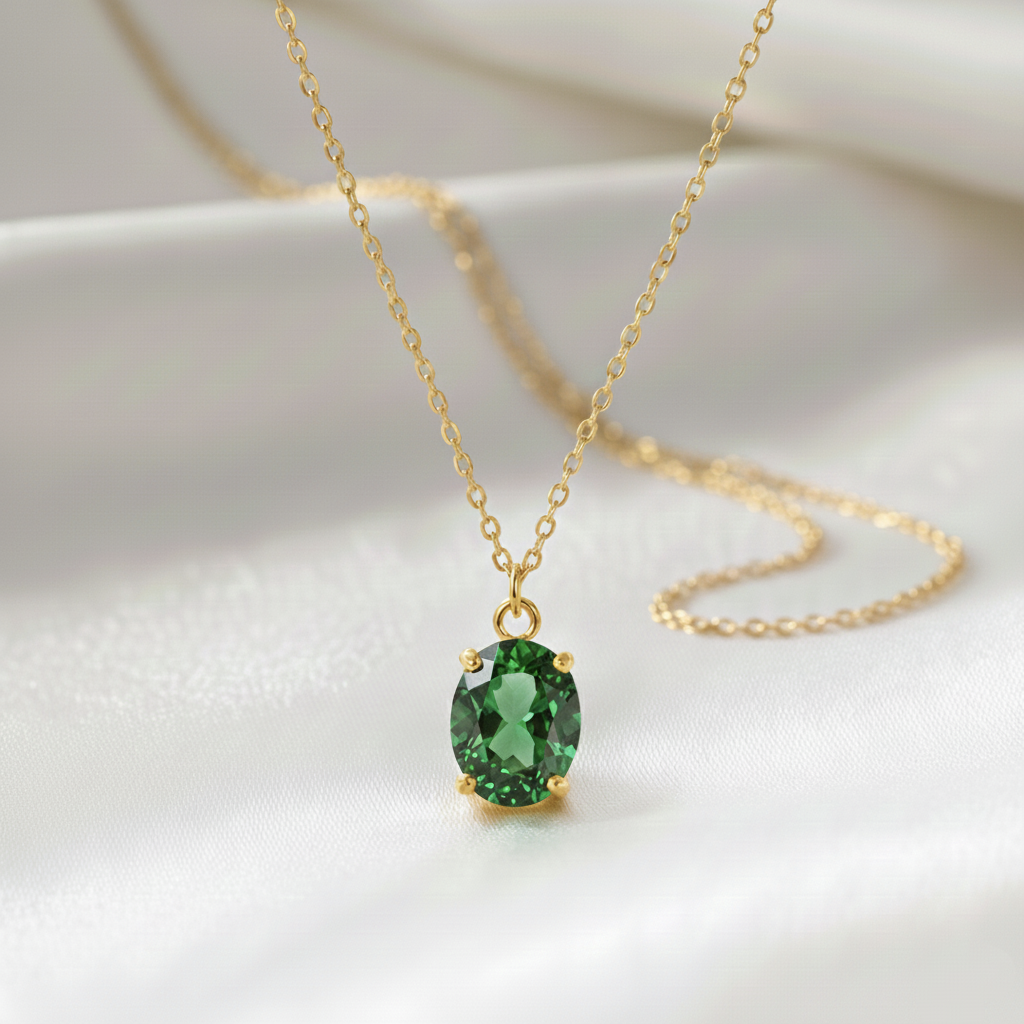 Gargantilla Solitario Oval en Plata de Ley 925 y Circonitas de Colores