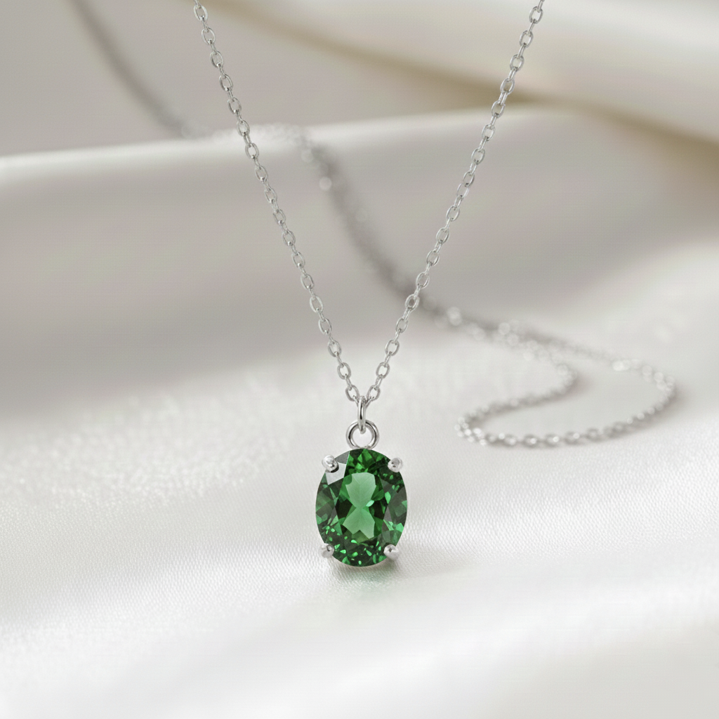 Gargantilla Solitario Oval en Plata de Ley 925 y Circonitas de Colores