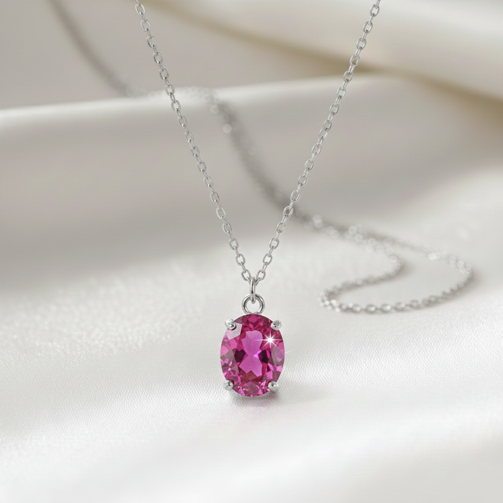 Gargantilla Solitario Oval en Plata de Ley 925 y Circonitas de Colores