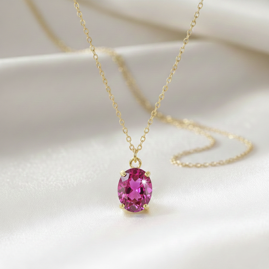 Gargantilla Solitario Oval en Plata de Ley 925 y Circonitas de Colores