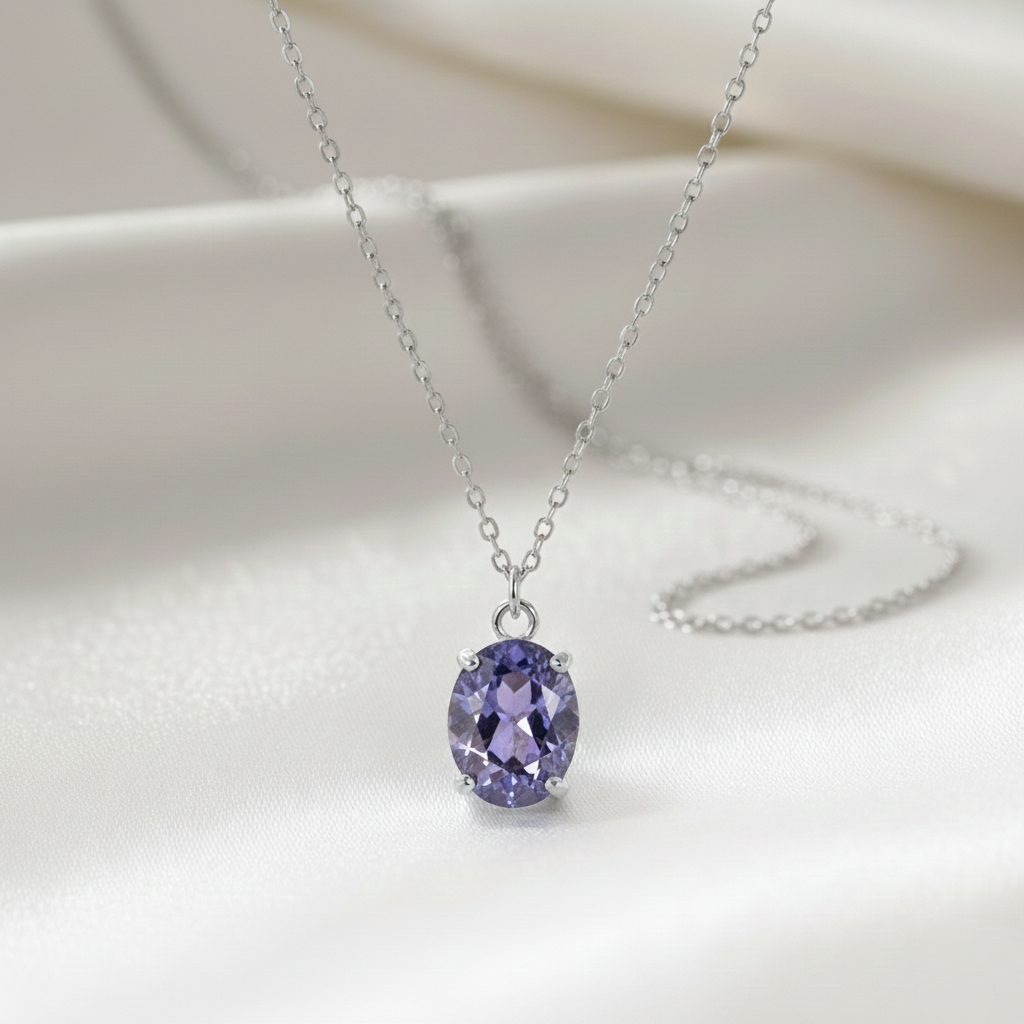 Gargantilla Solitario Oval en Plata de Ley 925 y Circonitas de Colores