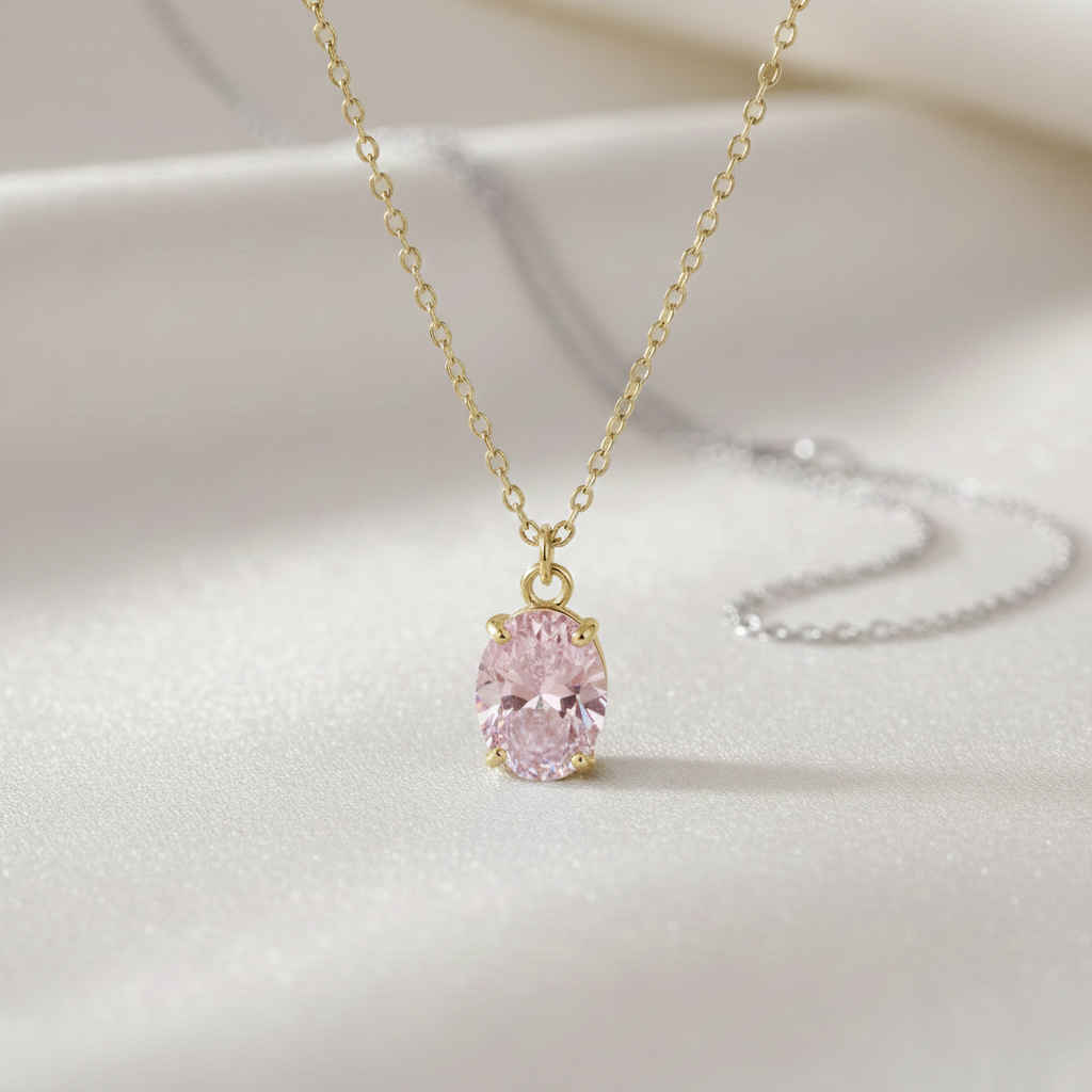 Gargantilla Solitario Oval en Plata de Ley 925 y Circonitas de Colores