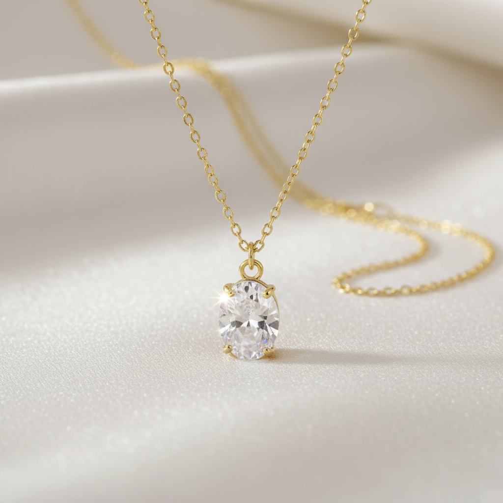 Gargantilla Solitario Oval en Plata de Ley 925 y Circonitas de Colores