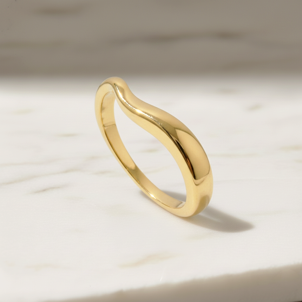 Anillo Curvo de Plata de Ley 925 - Baño de Oro 18K (3 Micras) - Varios Dedos