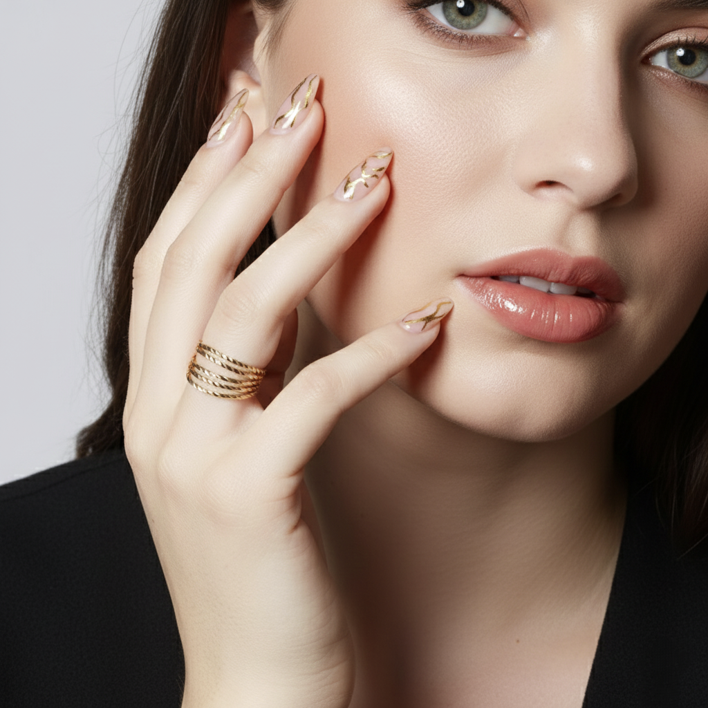 Anillo de Plata de Ley 925 con 5 Líneas Diamantadas - Bañado en Oro 18K