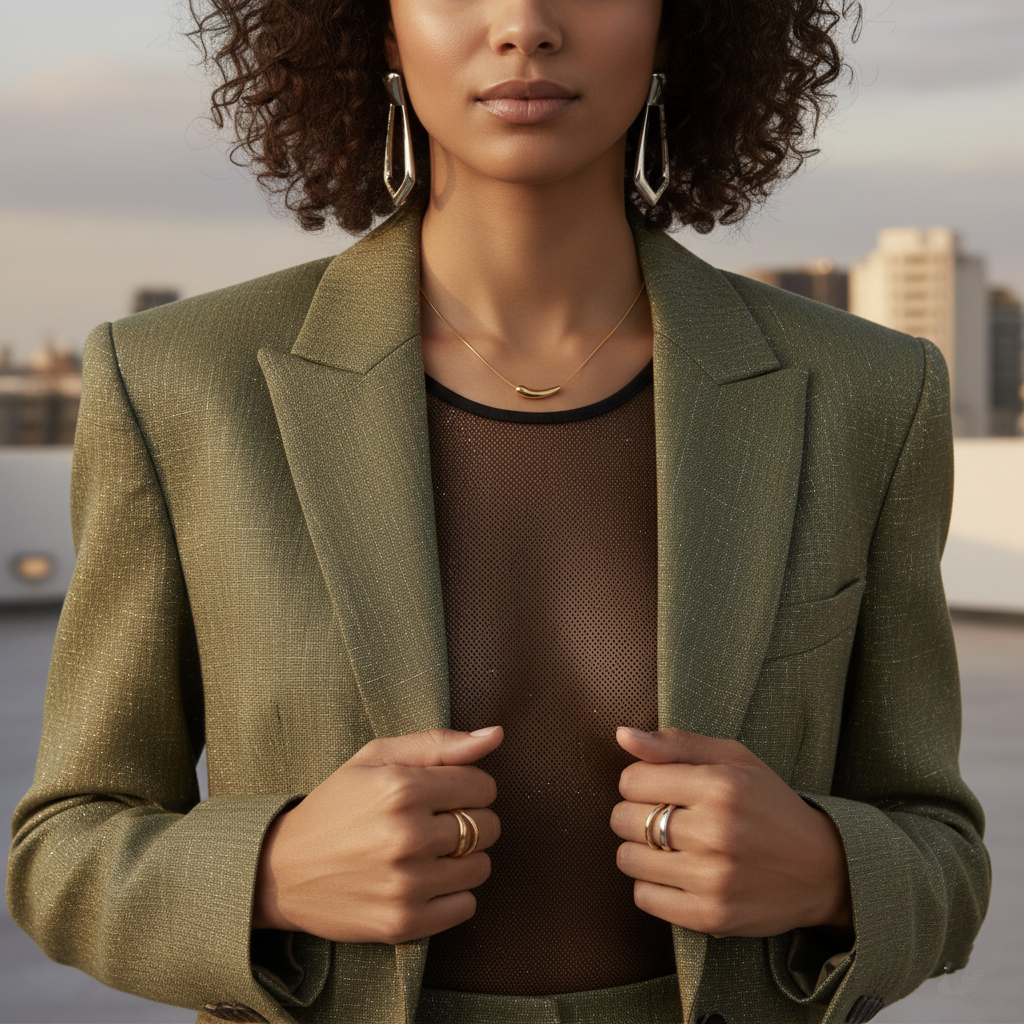 Collar con Motivo Tubo Curvado en Plata de Ley 925 Bañada en Oro 18K