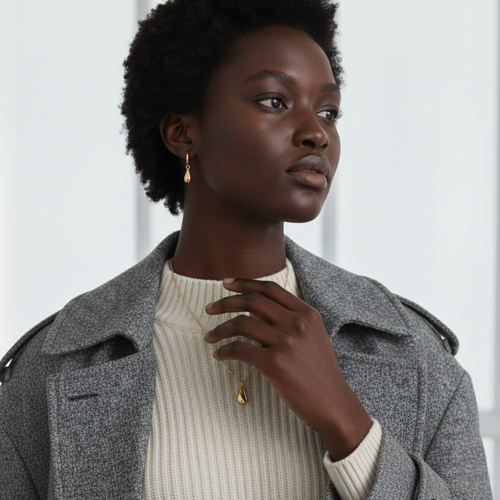 Collar Gargantilla Gota 2D en Plata de Ley 925 Bañada en Oro