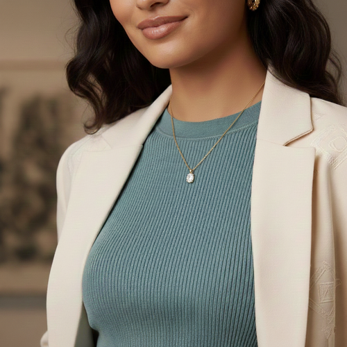 Gargantilla Solitario Oval en Plata de Ley 925 y Circonitas de Colores