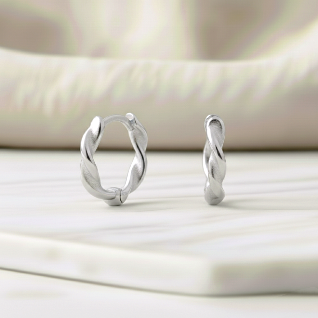 Pendientes Aro Trenzado 3 tamaños en Plata de Ley 925 con Cierre Aro Click