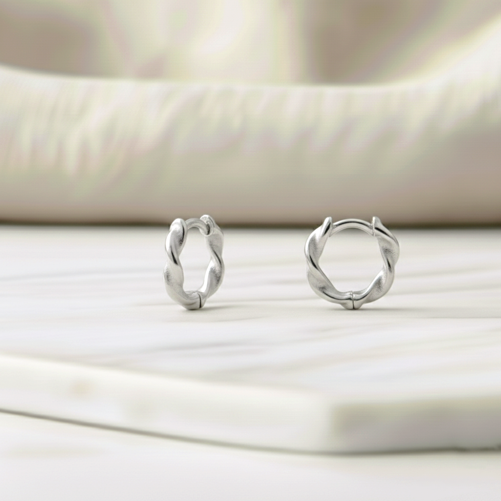 Pendientes Aro Trenzado 3 tamaños en Plata de Ley 925 con Cierre Aro Click