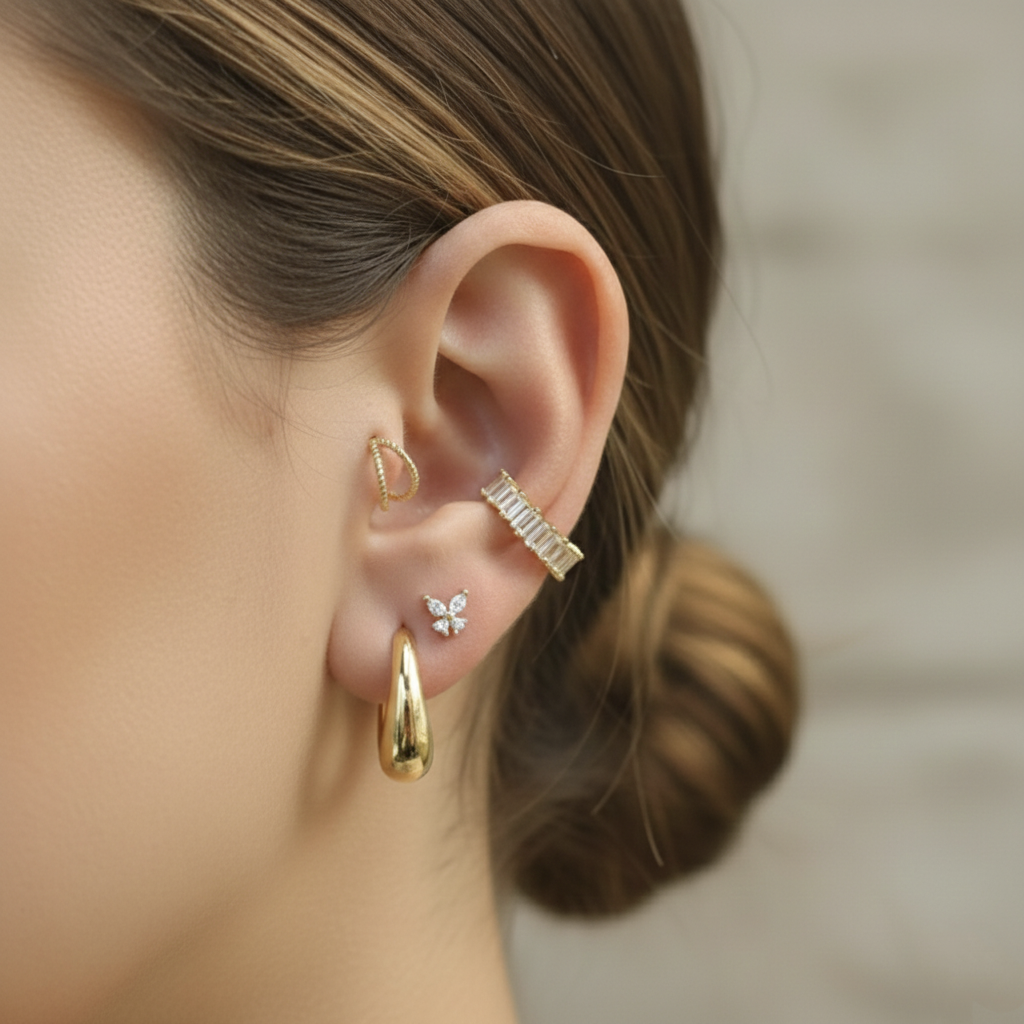 Piercing Mariposa con Circonitas en Plata de Ley 925 - Palo 6mm