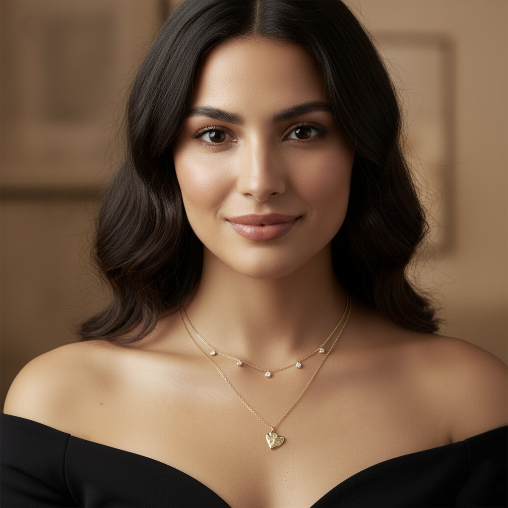 Collar Gargantilla Corazón Rugoso (15mm) en Plata de Ley 925 Bañada en Oro 18K