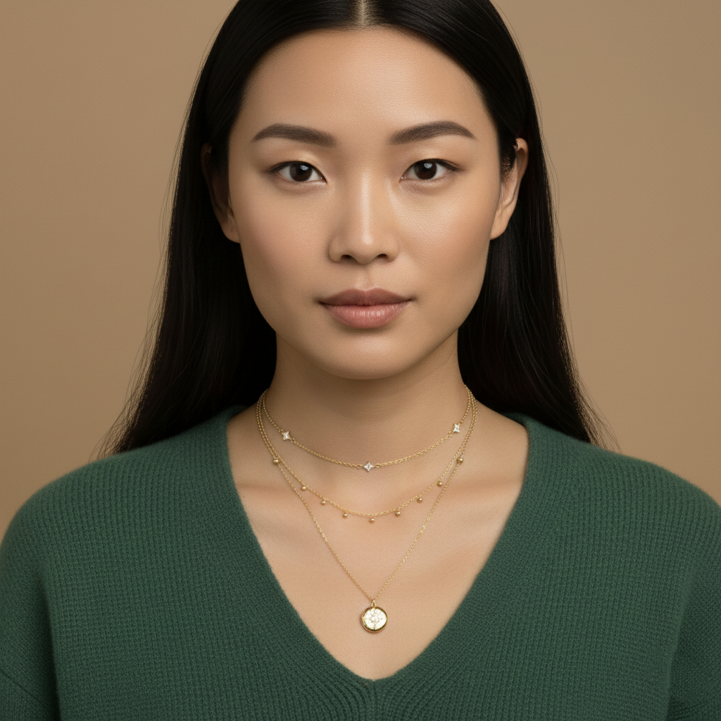 Collar Gargantilla Cadena con Estrellas de Circonitas (6mm) en Plata de Ley 925 Bañada en Oro 18K