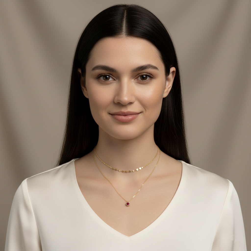 Gargantilla Cadena de Bolitas y Corazones Planos en Plata de Ley 925 Bañada en Oro 18K