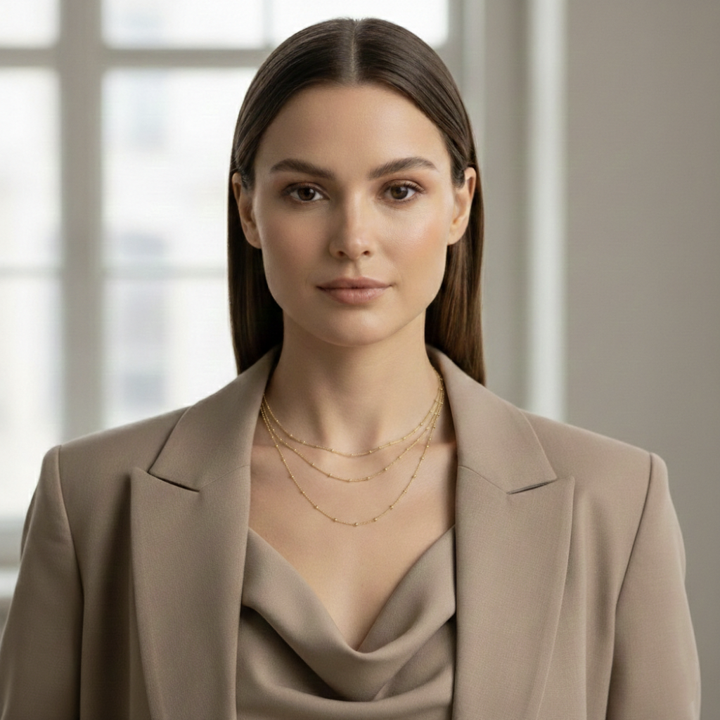 Gargantilla Cadena de Bolitas (2.5mm) en Plata de Ley 925 Bañada en Oro 18K (Triple Medida Ajustable)