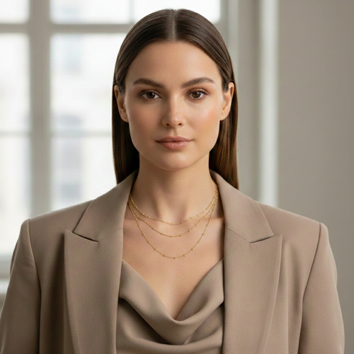 Gargantilla Cadena de Bolitas (2.5mm) en Plata de Ley 925 Bañada en Oro 18K (Triple Medida Ajustable)