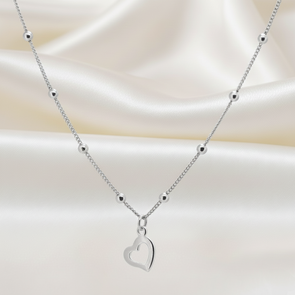 Gargantilla Cadena de Bolas con Corazón Calado en Plata de Ley 925 Bañada en Oro 18K