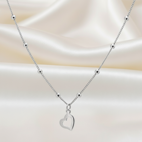 Gargantilla Cadena de Bolas con Corazón Calado en Plata de Ley 925 Bañada en Oro 18K